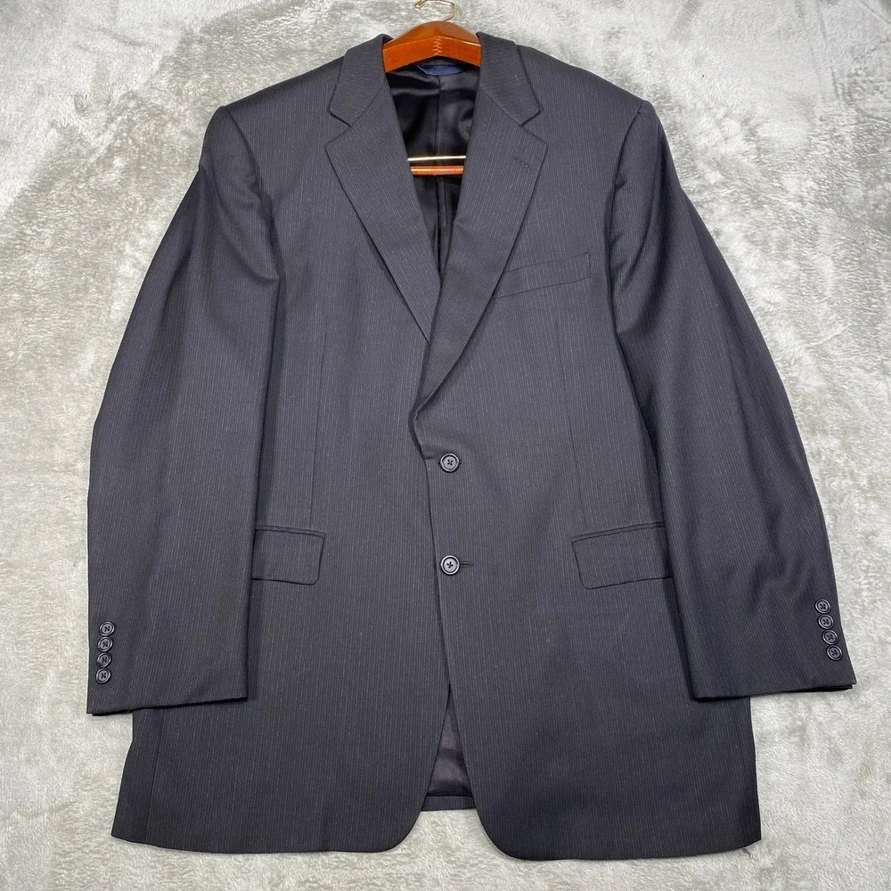 Burberry London Blazer Mens 44 Long Black Wool‎ Pinstripe Suit Jacket Classic
